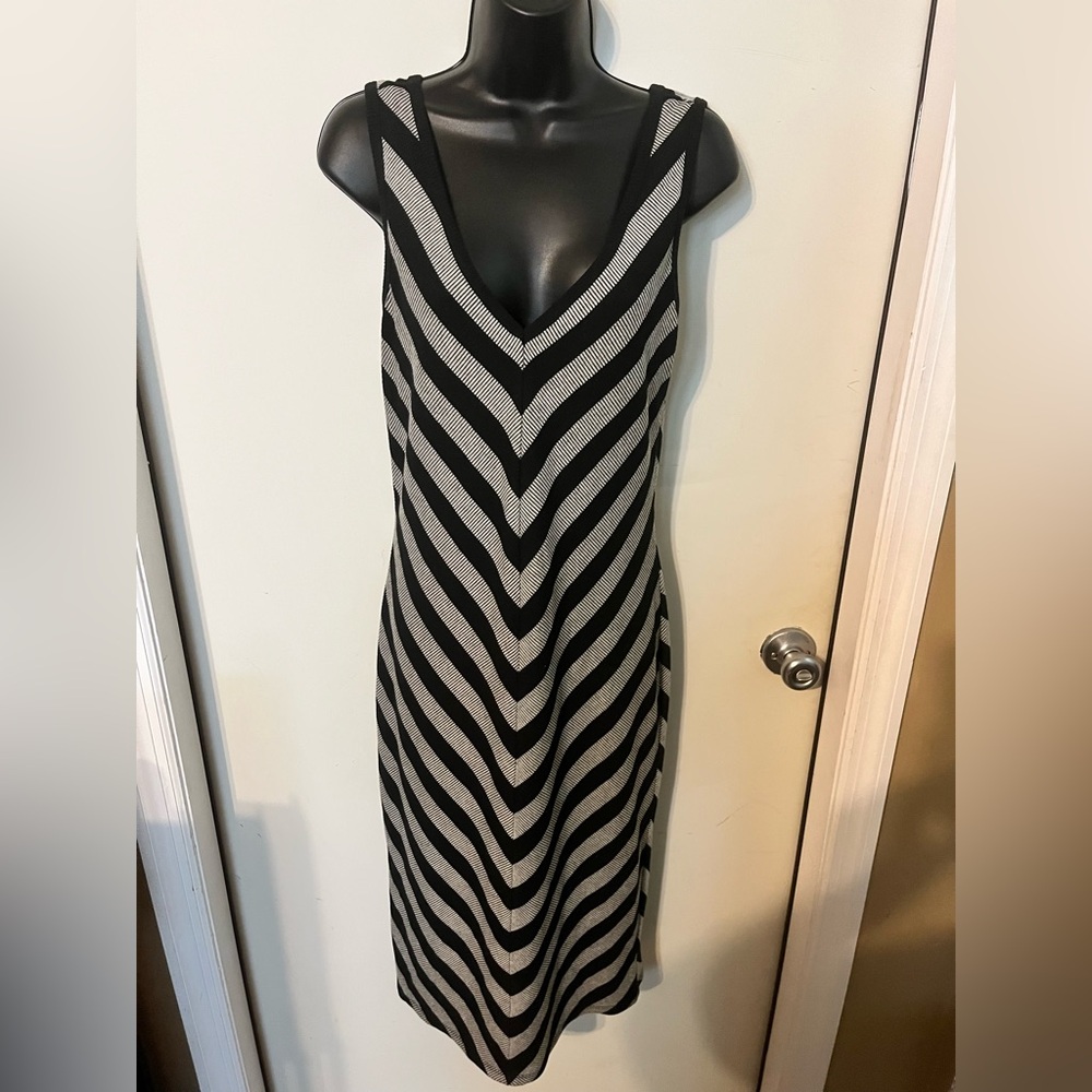 Mossimo Supply Co Womens Sundress Gray Black Stripe Sleeveless Maxi Dress Sz Med